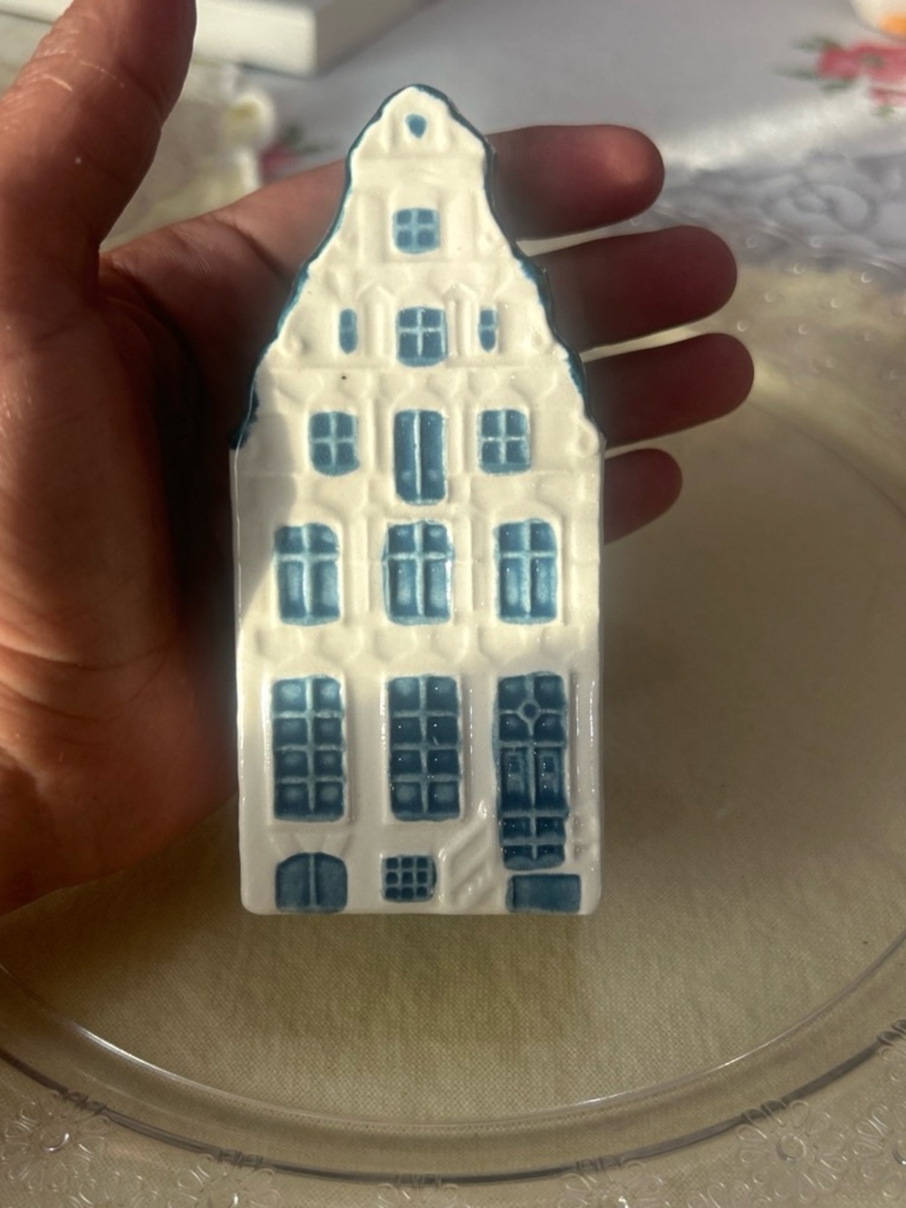 Blue and White Ceramic Dutch Canal House -